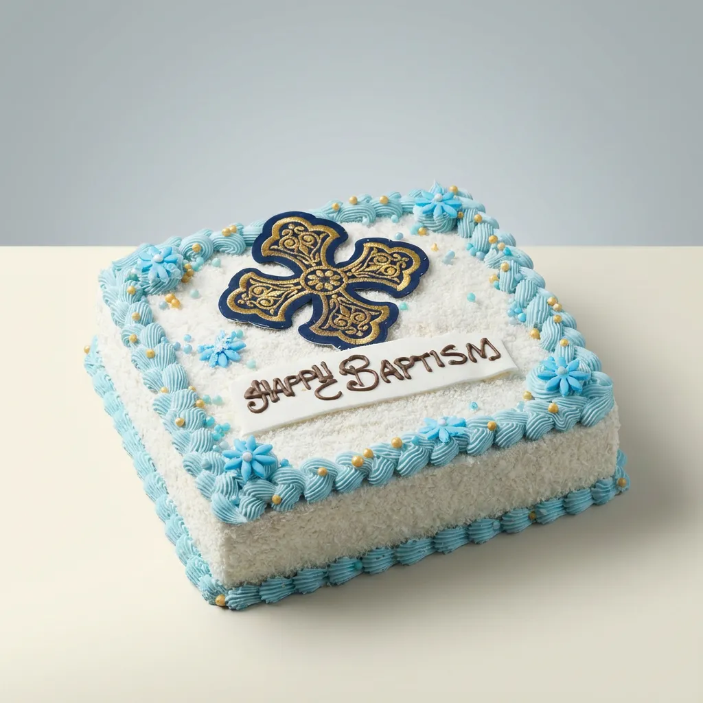 Blue Baptism Cross Celebration Cake