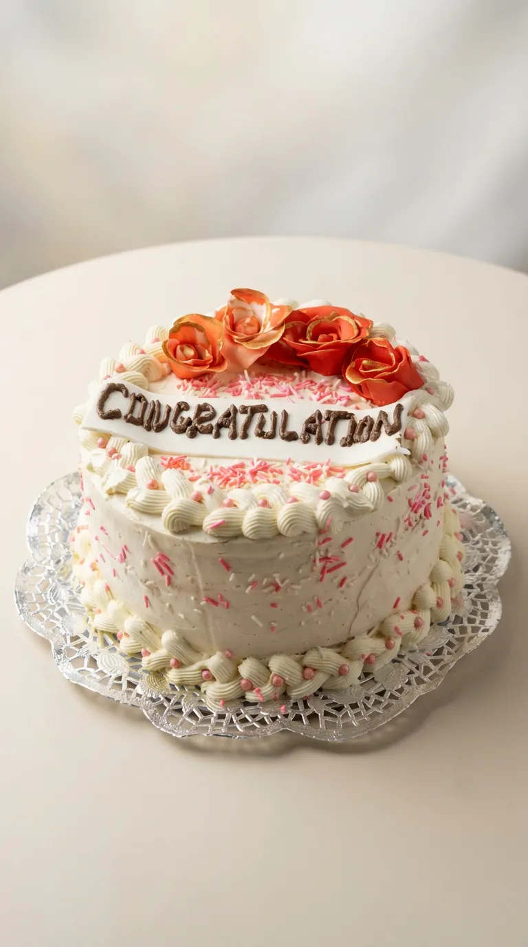 Coral Roses Congratulations Two-Tier Cake