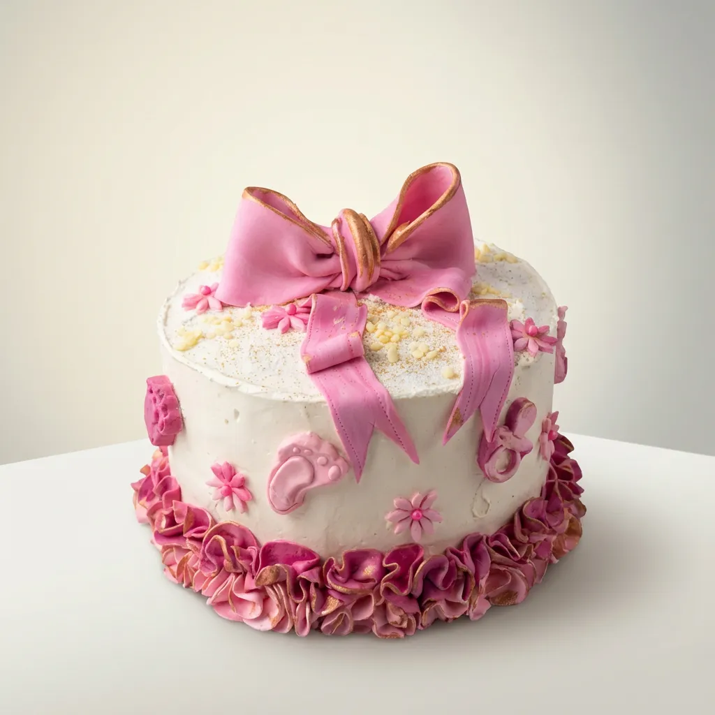 Baby Girl Ribbon & Ruffles Celebration Cake