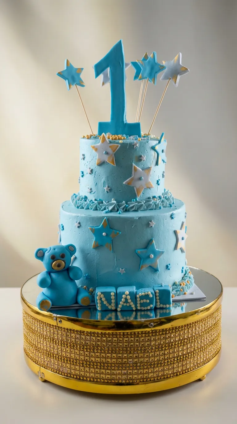 Baby Boy First Birthday Stars & Teddy Cake