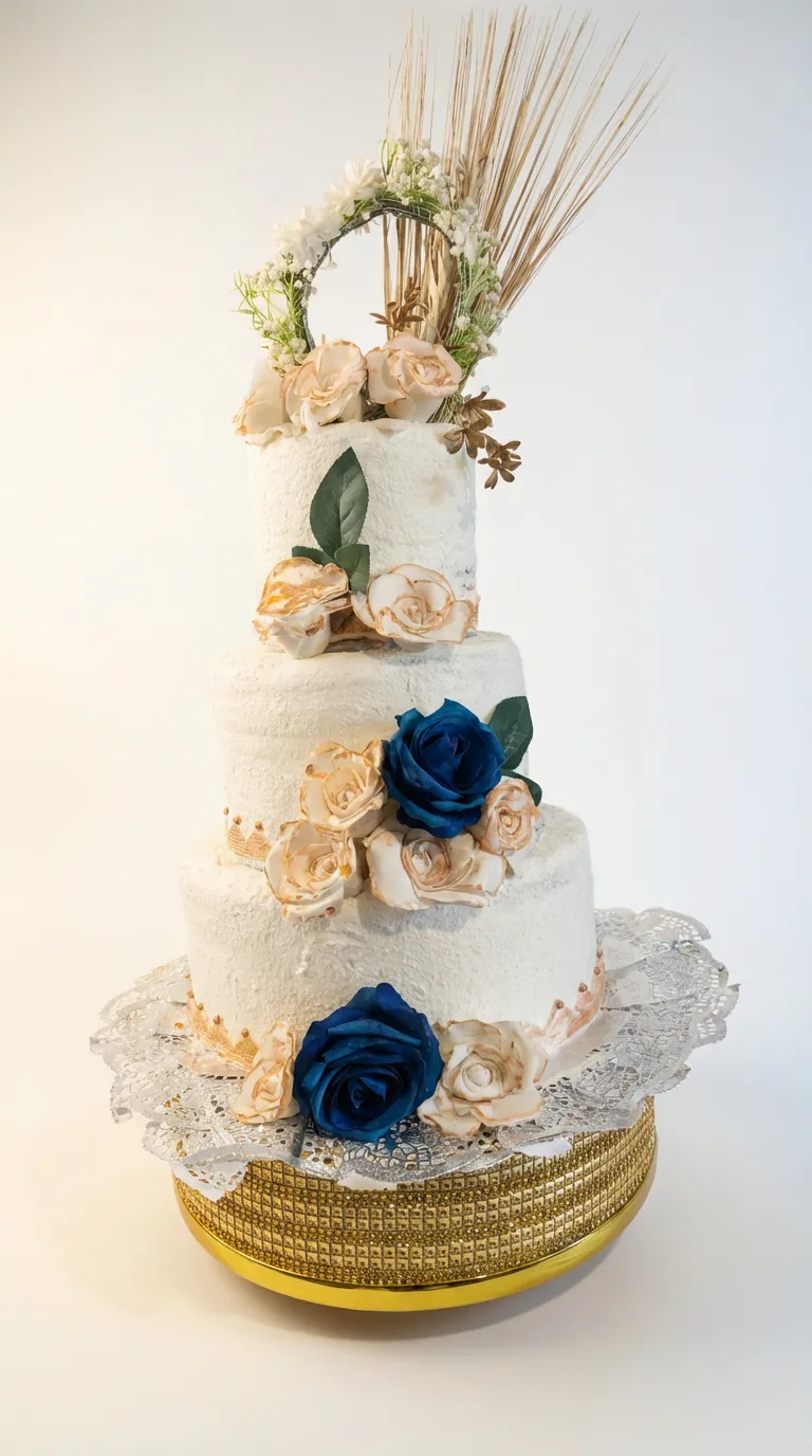 Rustic Elegance Navy and Nude Wedding Cake